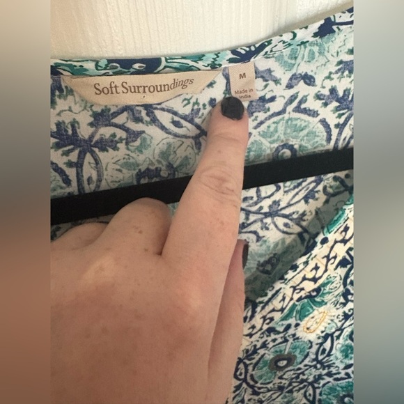 Soft Surroundings Nerisa Embroidered Printed Dress | Blue Batik Style | Size M - Picture 7 of 16